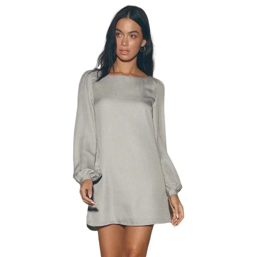 Lulus Gray Status Update Mini Shift Dress S